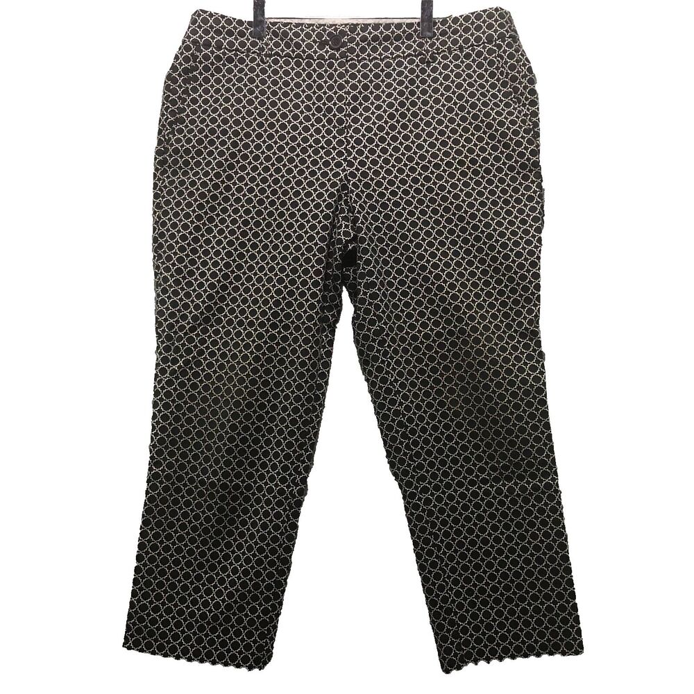 Hilary Radley Women's Ankle Pants Size 10 Black/White Cropped Geometric Stretch